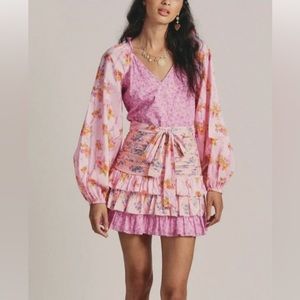 LOVESHACKFANCY Rina Floral Print Ruffled Mini Dress, Exploded Pink